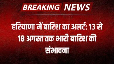 हरियाणा में बारिश का अलर्ट: 13 से 18 अगस्त तक भारी बारिश की संभावना हरियाणा में बारिश का अलर्ट: 13 से 18 अगस्त तक भारी बारिश की संभावना