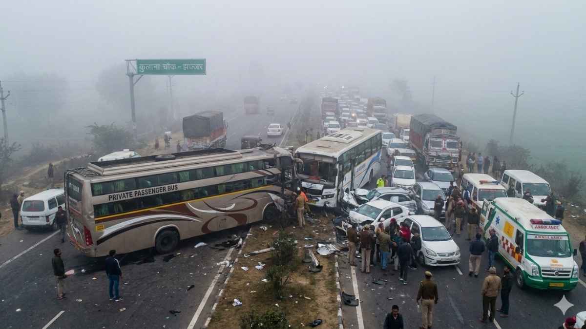 हरियाणा में घना कोहरा बना कहर: झज्जर-रेवाड़ी रोड पर बसों की भिड़ंत, कई यात्री घायल हरियाणा में घना कोहरा बना कहर: झज्जर-रेवाड़ी रोड पर बसों की भिड़ंत, कई यात्री घायल